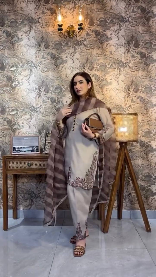 Gray Color Embroidery Work Straight Salwar Suit