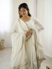 Function Wear Sequence Work White Color Anarkali Gown Function Wear Sequence Work White Color Anarkali Gown