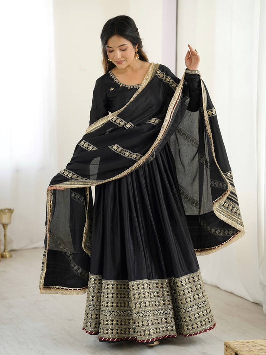 Function Wear Sequence Work Black Color Anarkali Gown
