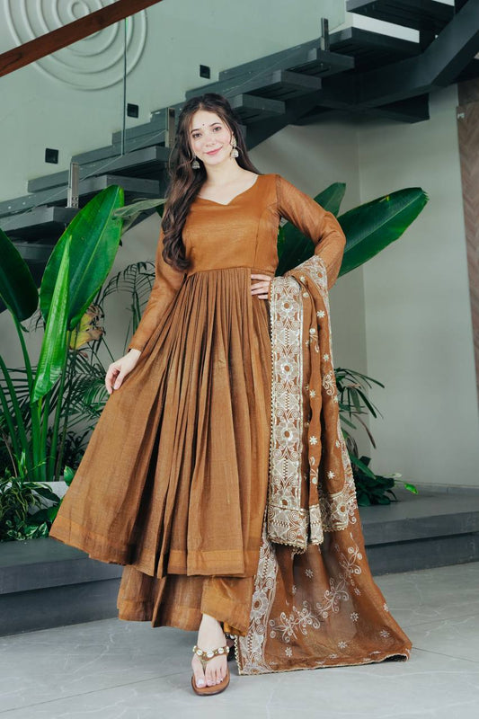Rakhi Special Gold Crazy Brown Color Sharara Suit