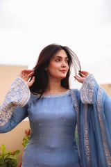 Punjabi Style Sequence Work Sky Blue Color Sharara Suit Punjabi Style Sequence Work Sky Blue Color Sharara Suit