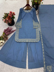 Punjabi Style Sequence Work Sky Blue Color Sharara Suit Punjabi Style Sequence Work Sky Blue Color Sharara Suit
