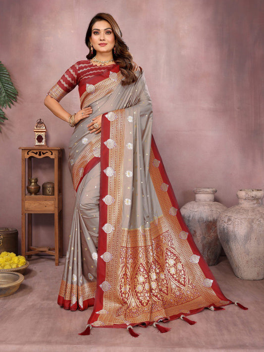 Gray Color Traditional Wear Kalamkari Silk Saree