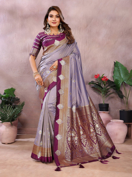 Lavender Color Traditional Wear Kalamkari Silk Saree