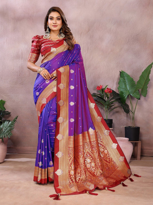 Purple Color Traditional Wear Kalamkari Silk Saree