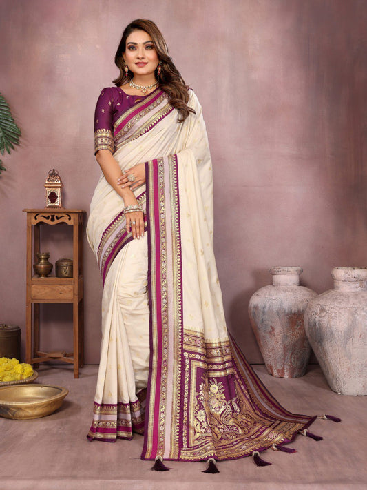 Occasion Wear Off White Color Designer Silk Saree