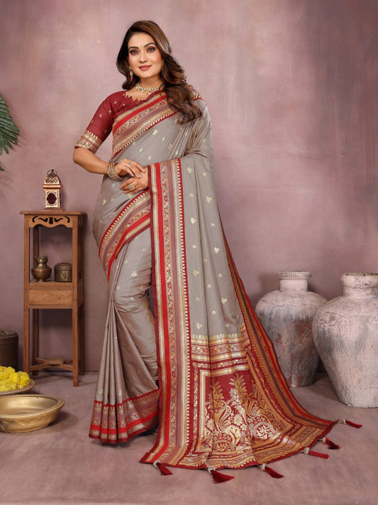 Occasion Wear Gray Color Designer Silk Saree