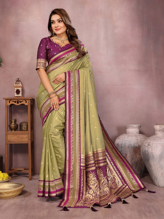 Occasion Wear Mehndi Color Designer Silk Saree
