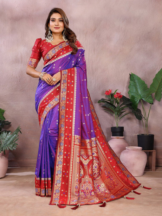 Purple Color Function Wear Kalamkari Silk Sarees