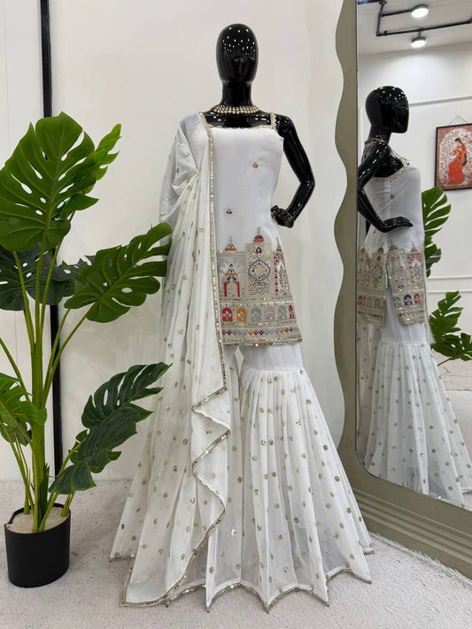 White Color Georgette Stylish Sharara Suit