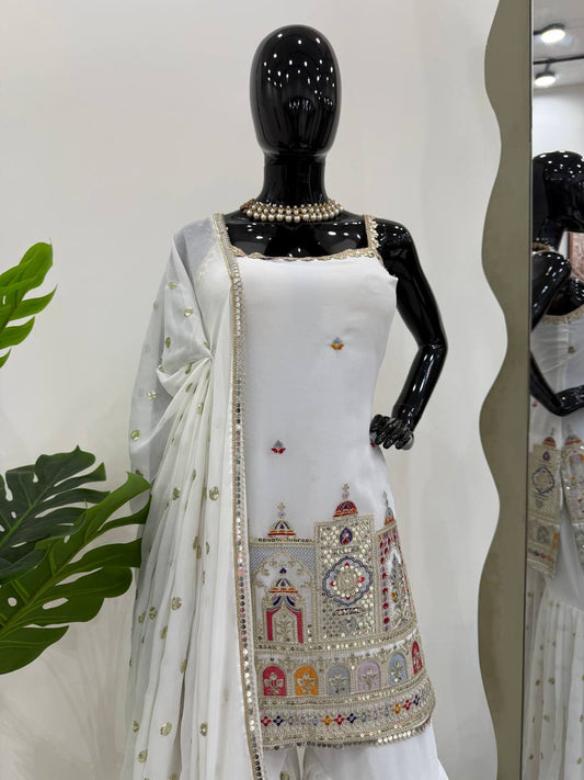 White Color Georgette Stylish Sharara Suit