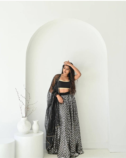 Party Wear Zari Work Black Color Lehenga Choli