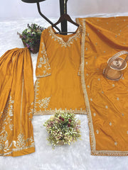Outstanding Embroidery Work Mustard Color Sharara Suit Outstanding Embroidery Work Mustard Color Sharara Suit