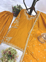 Outstanding Embroidery Work Mustard Color Sharara Suit Outstanding Embroidery Work Mustard Color Sharara Suit