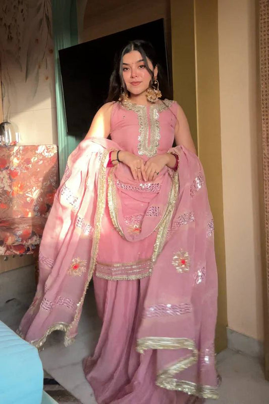 Pink Color Beautiful Sequence Work Sharara Suit