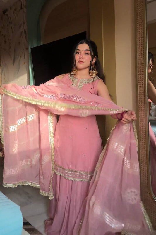 Pink Color Beautiful Sequence Work Sharara Suit