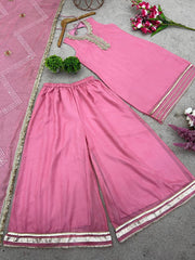 Pink Color Beautiful Sequence Work Sharara Suit Pink Color Beautiful Sequence Work Sharara Suit