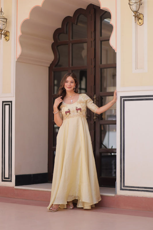 Designer Gold Crush Cream Color Exclusive Gown