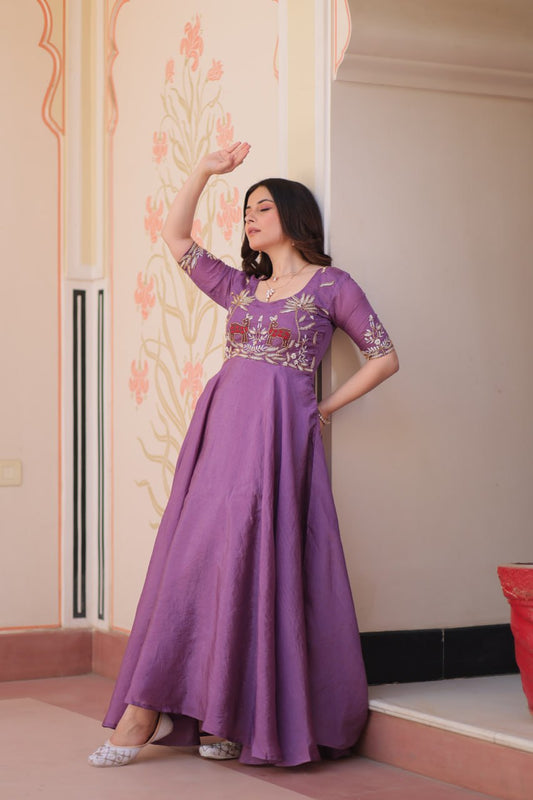 Designer Gold Crush Lavender Color Exclusive Gown