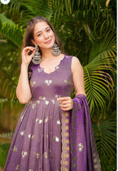 Delightful Purple Color Anarkali Gown With Dupatta Delightful Purple Color Anarkali Gown With Dupatta