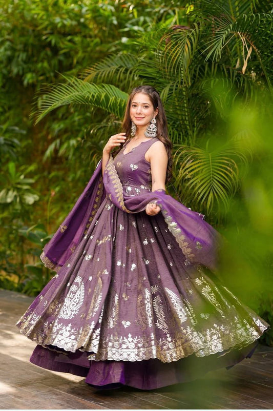 Delightful Purple Color Anarkali Gown With Dupatta