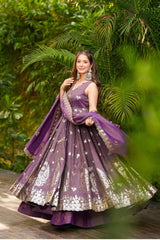 Delightful Purple Color Anarkali Gown With Dupatta Delightful Purple Color Anarkali Gown With Dupatta