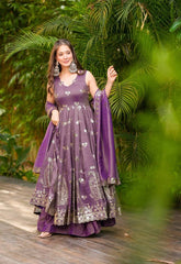 Delightful Purple Color Anarkali Gown With Dupatta Delightful Purple Color Anarkali Gown With Dupatta