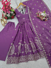 Delightful Purple Color Anarkali Gown With Dupatta Delightful Purple Color Anarkali Gown With Dupatta
