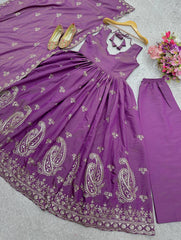 Delightful Purple Color Anarkali Gown With Dupatta Delightful Purple Color Anarkali Gown With Dupatta