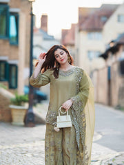 Delightful Mehndi Color Embroidery Work Sharara Suit Delightful Mehndi Color Embroidery Work Sharara Suit