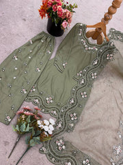 Delightful Mehndi Color Embroidery Work Sharara Suit Delightful Mehndi Color Embroidery Work Sharara Suit