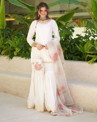 Ethnic Wear Embroidery White Color Sharara Set Ethnic Wear Embroidery White Color Sharara Set