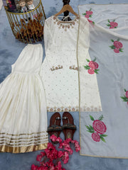 Ethnic Wear Embroidery White Color Sharara Set Ethnic Wear Embroidery White Color Sharara Set