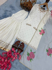 Ethnic Wear Embroidery White Color Sharara Set Ethnic Wear Embroidery White Color Sharara Set