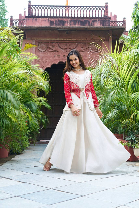 Function Wear White Color palazzo With Red Koti