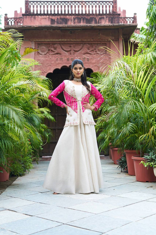 Function Wear White Color palazzo With Pink Koti