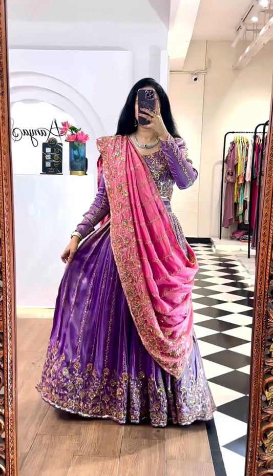 Occasion Wear Gold Crush Purple Color Lehenga Choli