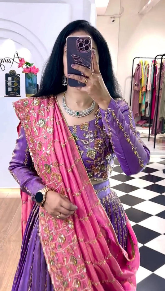 Occasion Wear Gold Crush Purple Color Lehenga Choli