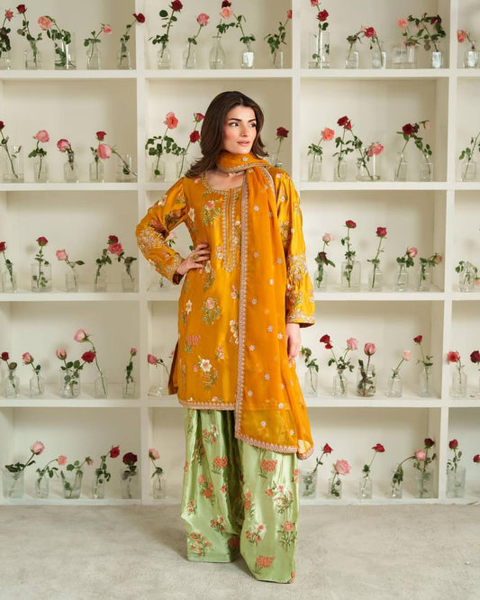 Decent Embroidery Work Yellow Color Salwar Suit