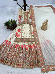 Digital Print Cream Color Stylish Sharara Suit Digital Print Cream Color Stylish Sharara Suit