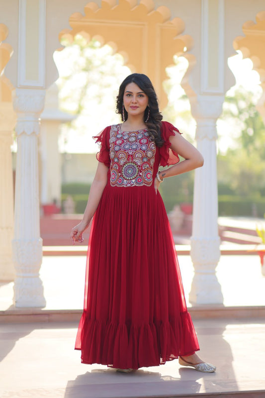 Maroon Color Multi Thread Work Ravishing Gown