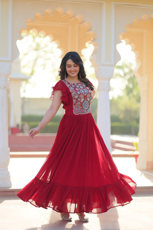 Maroon Color Multi Thread Work Ravishing Gown