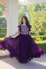 Purple Color Multi Thread Work Ravishing Gown Purple Color Multi Thread Work Ravishing Gown