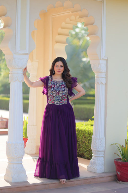 Purple Color Multi Thread Work Ravishing Gown