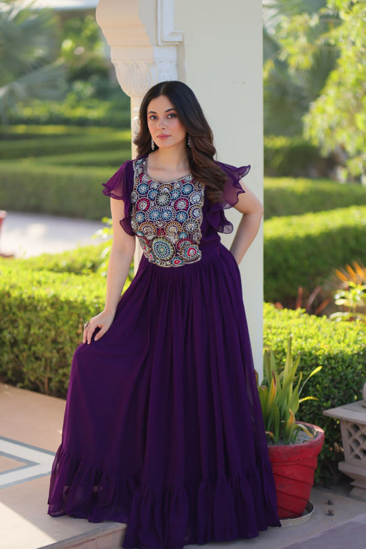 Purple Color Multi Thread Work Ravishing Gown