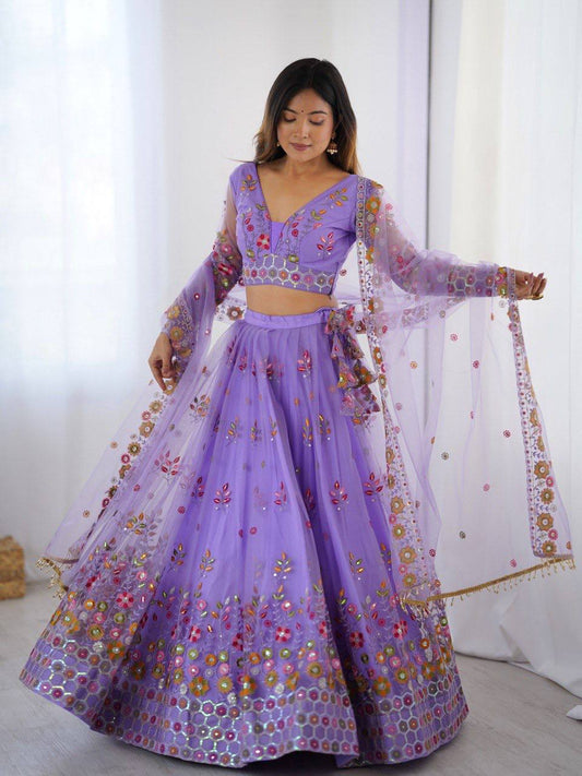 Soft Net Multi Thread Work Lavender Color Lehenga Choli