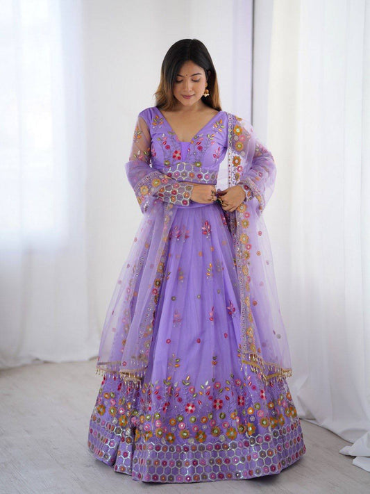 Soft Net Multi Thread Work Lavender Color Lehenga Choli