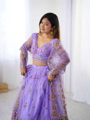 Soft Net Multi Thread Work Lavender Color Lehenga Choli Soft Net Multi Thread Work Lavender Color Lehenga Choli