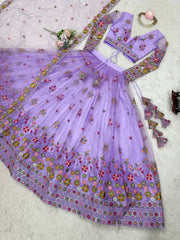 Soft Net Multi Thread Work Lavender Color Lehenga Choli Soft Net Multi Thread Work Lavender Color Lehenga Choli