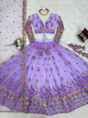 Soft Net Multi Thread Work Lavender Color Lehenga Choli Soft Net Multi Thread Work Lavender Color Lehenga Choli